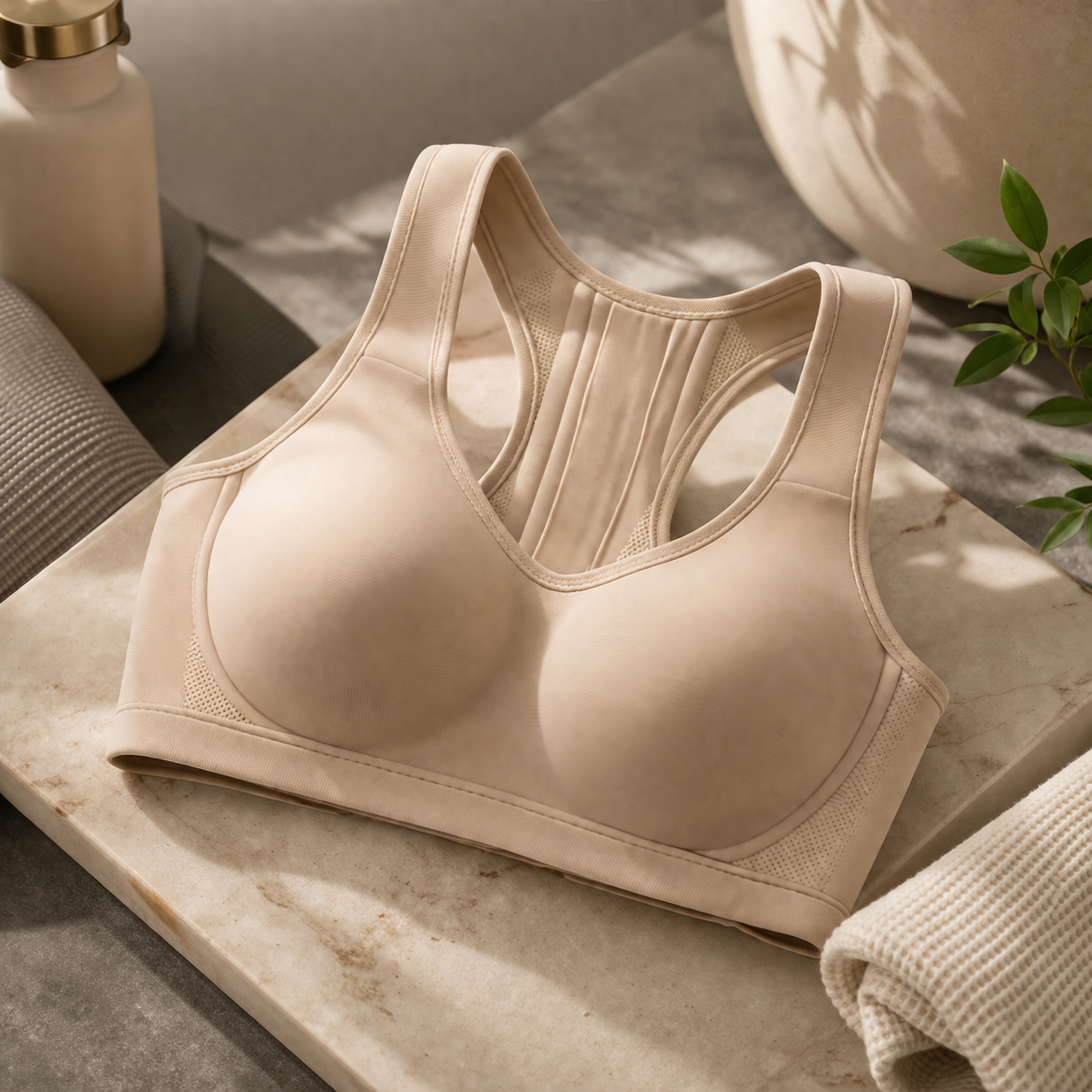 Detalhe do Sutiã Postural em tecido nude